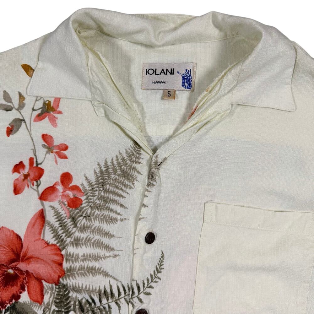 Iolani Hawaii Hawaiian Shirt Men’s Small Cream Floral Button Up Aloha Shirt